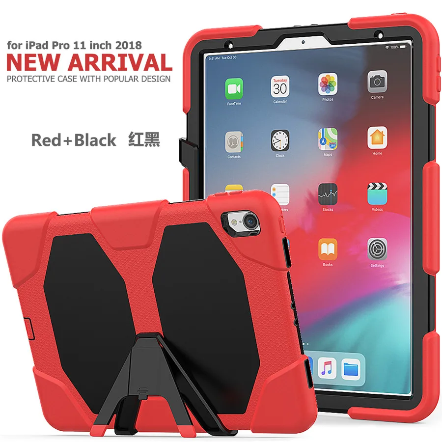 Для iPad Pro 11, чехол Funda, модель A80, для детей, кожа, военный, сверхпрочный, силиконовый+ PC, прочный Чехол-подставка для нового iPad Pro, 11 дюймов