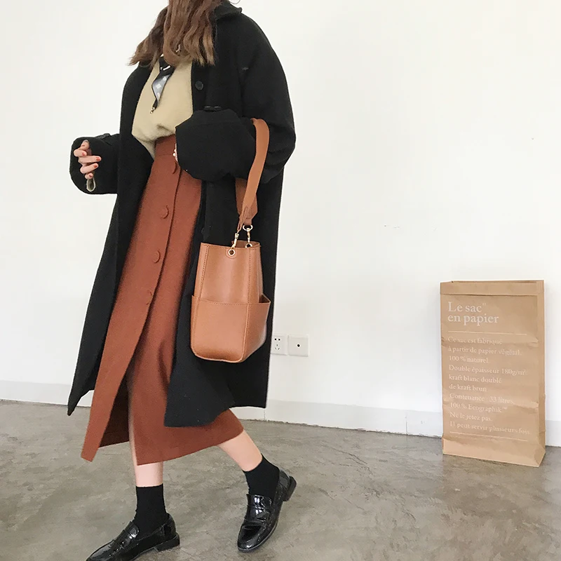 Женские юбки шерстяные однобортные женские Осень Зима Высокая талия юбка Винтаж