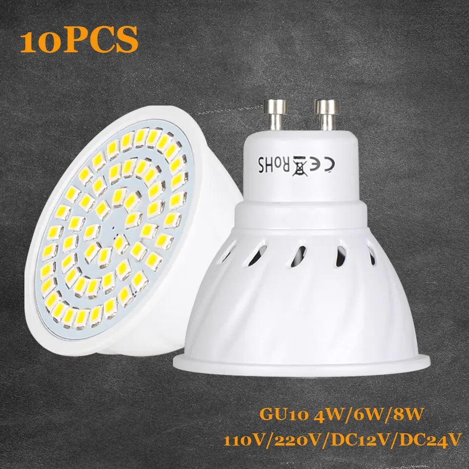 10 шт. GU10 светодиодные лампы 110 В 220 4 Вт 6 8 Bombillas ГУ 36 54 72leds 2835 месте CFL растет завод