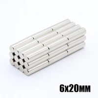 100pcs 6x20 mm strong round long cylindrical magnets n35 6 mm x 20 mm rare earth neodymium rare earth magnet 6 20 mm