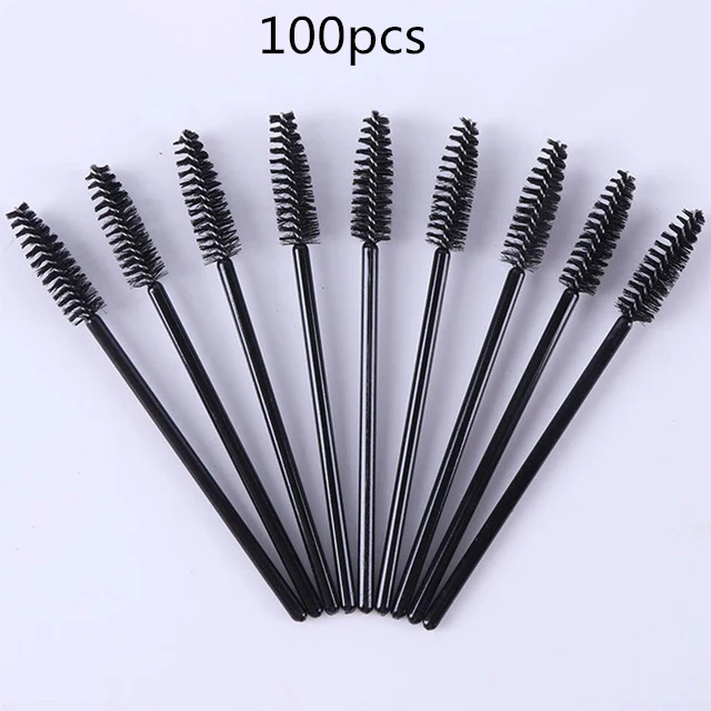 100 pcs 50/100 шт одноразовые щеточки с тушью для ресниц Аппликатор палочки, удлинительные ресницы щетки и гребни для волос силикон, кисти для макияжа инструменты Розовый - Handle Color: 100 pcs