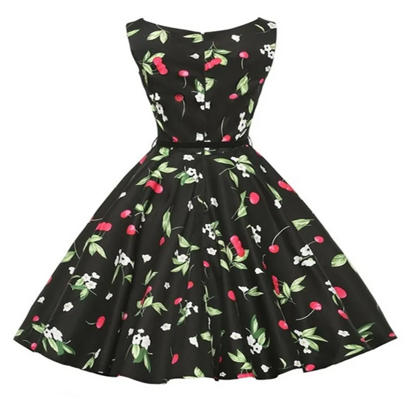 Ретро Одри Хепберн 50 s Vintage Платья Красная Вишня Хлопка Рукавов Пояса Дамы