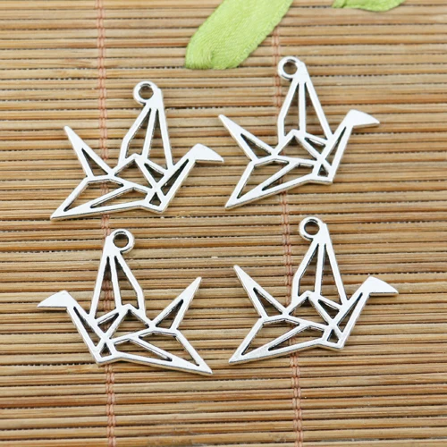 

60pcs tibetan silver origami folded-paper cranes design charms EF2410