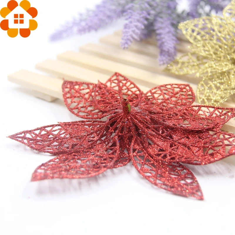 Хит! 3 шт./лот рождественские блестящие полые искусственные цветы для