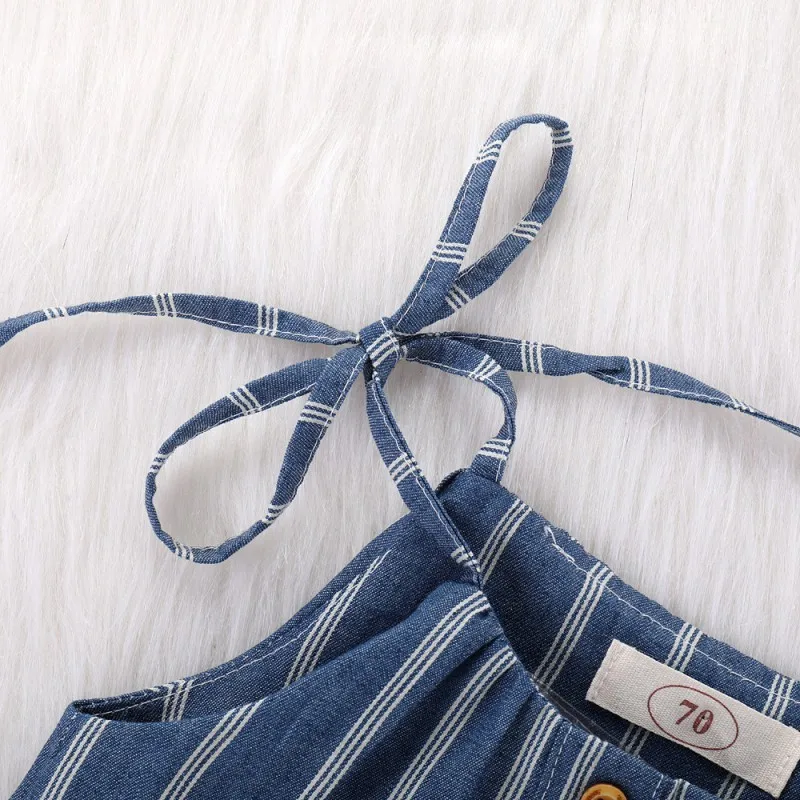 Комбинезон детский летний без рукавов в полоску темно-синий | Детская одежда и