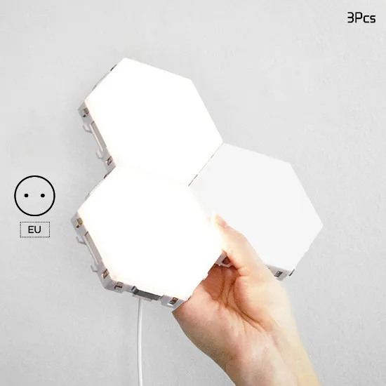 3PCS-EU Plug Квантовая лампа, светодиодные шестигранные лампы, модульный сенсорный светильник ing, Ночной светильник, магнитный Шестигранник, креативное украшение, настенный светильник - Испускаемый цвет: 3PCS-EU Plug