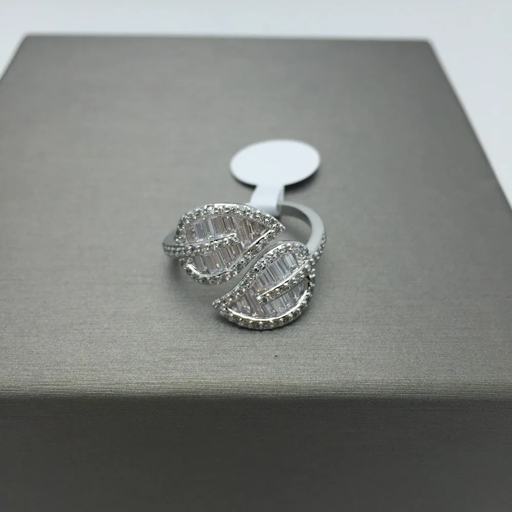 Модные модные аксессуары регулируемое кольцо с фианитом в форме листа пера