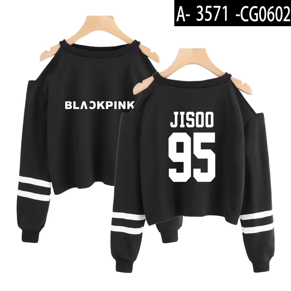 Blackpink Топы корректирующие с открытыми плечами укороченный Корейский kpop летняя футболка для женщин уличная одежда уличная мода harajuku - Цвет: black