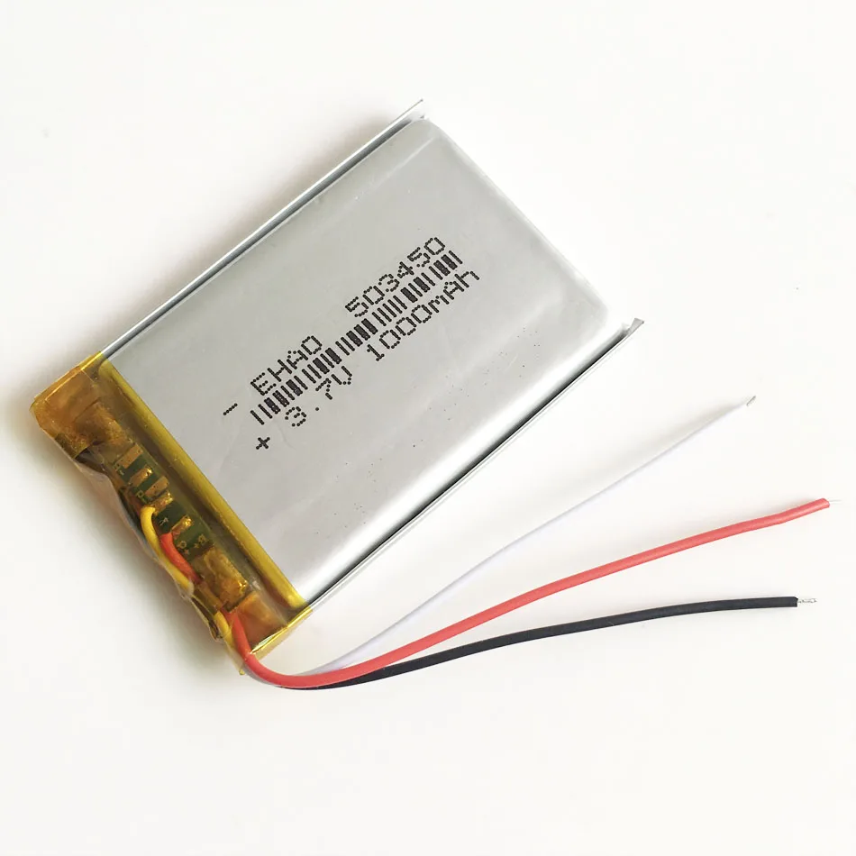 3,7 V 1000mAh 503450 литий-полимерная LiPo аккумуляторная батарея с 3 Проводами для Mp3 DVD PAD камера рекордер динамик psp 5*34*50
