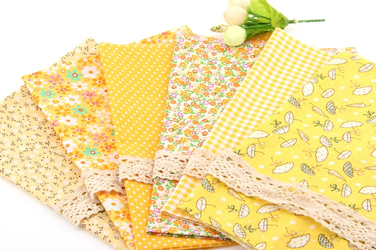 Новый Желтый Цветочный пэчворк из хлопка Ткань жира квартале пучки текстиль