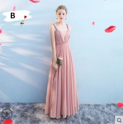 Pink B Новые платья для подружек невесты, плиссированные платья длиной до пола, пляжные свадебные платья для гостей, недорогое длинное платье для выпускного вечера, платья для официальных мероприятий - Цвет: Pink B