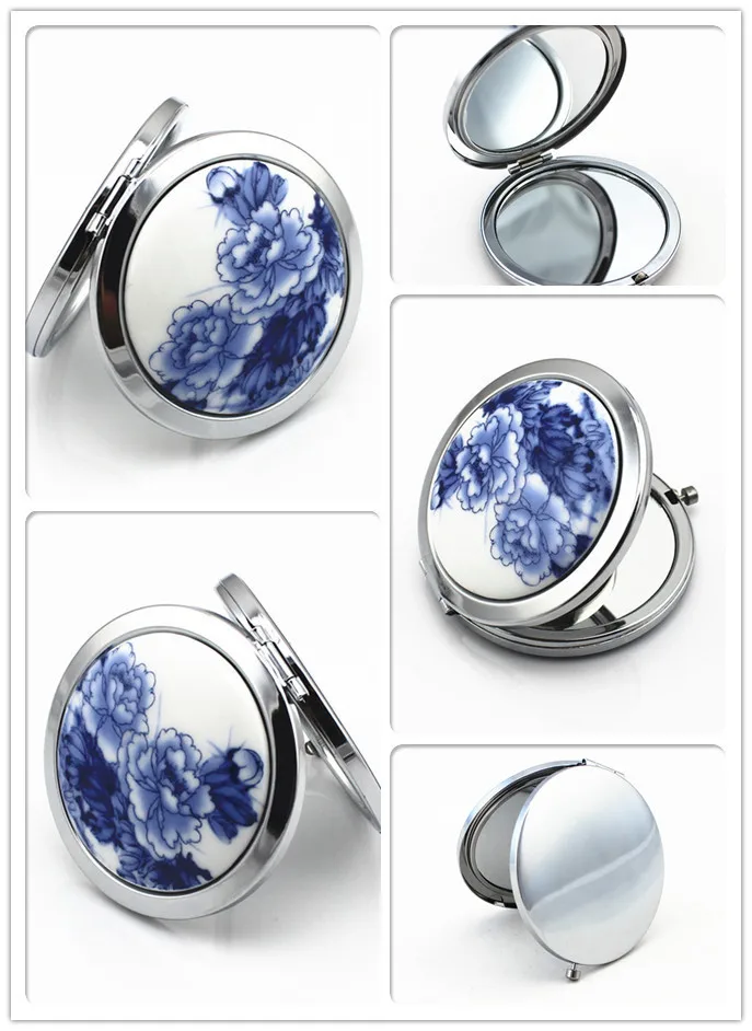100 шт./лот настоящее голубое и белое керамическое складное зеркало двустороннее