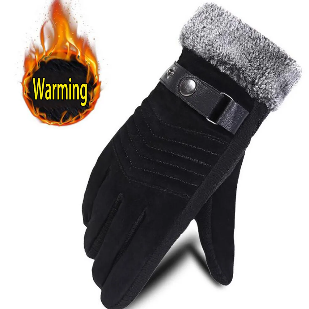 Men's Windproof Waterproof Bicycle Pigskin Slip Plus Velvet Thickening Gloves Fashion Accessories Outdoor Cycling #3N08 | Спорт и