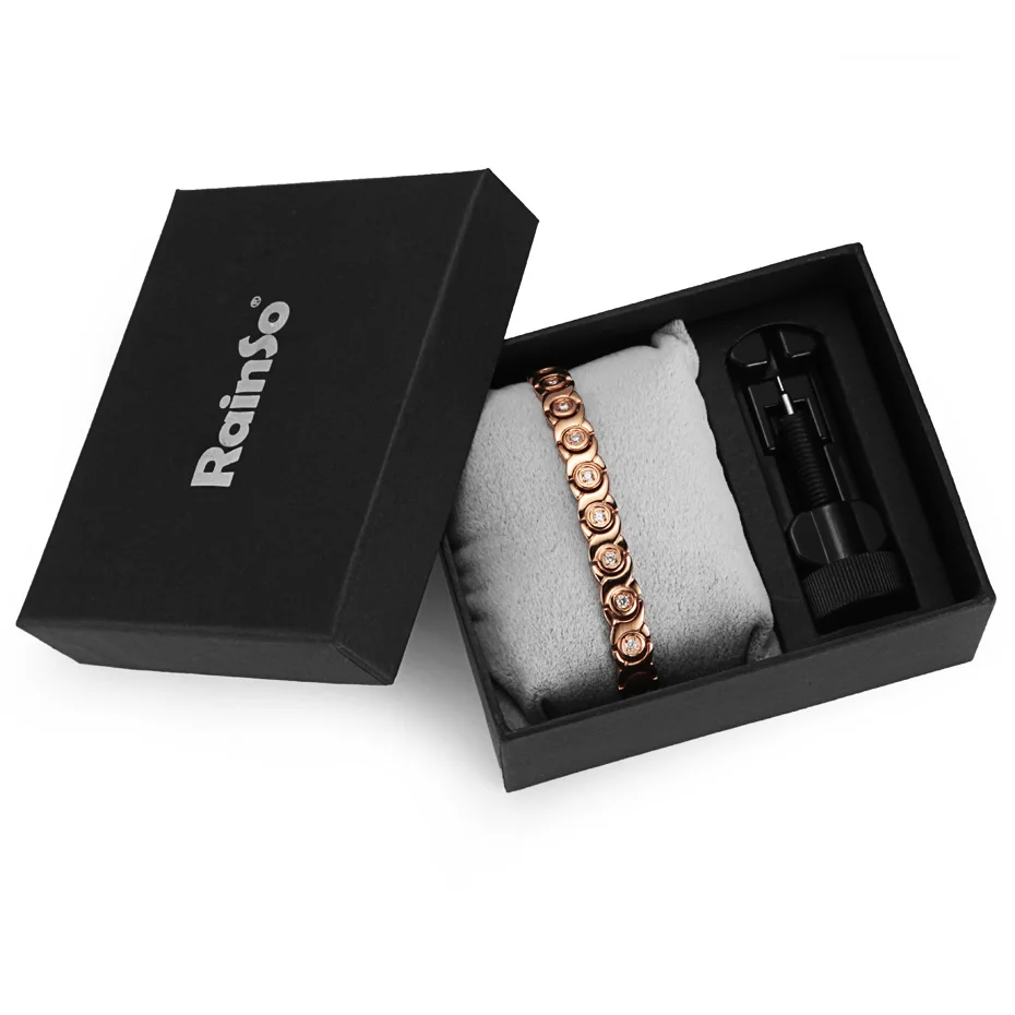 bracelet 2 set RainSo Розовый Кристалл Gem браслет магнитная здоровья био-энергии Браслеты розовое золото Модные украшения Рождественские подарки для Для женщин леди - Окраска металла: bracelet 2 set