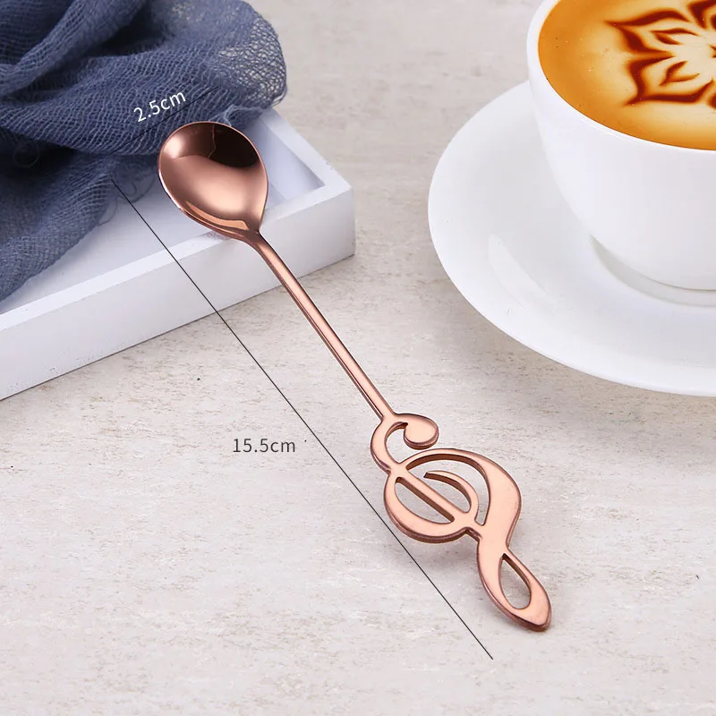 Rose Golden 304 кофейные ложки из нержавеющей стали, цветная кофейная посуда, чайные ложки, креативные ложки в форме ноты, десертная ложка в подарок, кухонные аксессуары - Цвет: Rose Golden