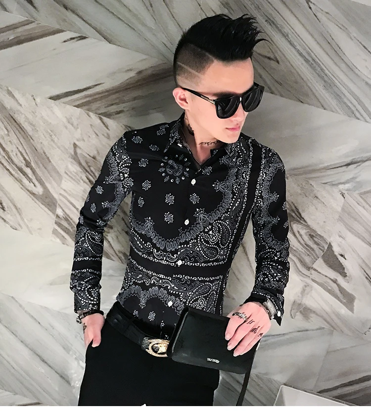 Camisa masculina, осенние мужские рубашки с длинным рукавом, приталенная сорочка homme, повседневная мужская рубашка с цифровым принтом, уличная одежда, camisas hombre