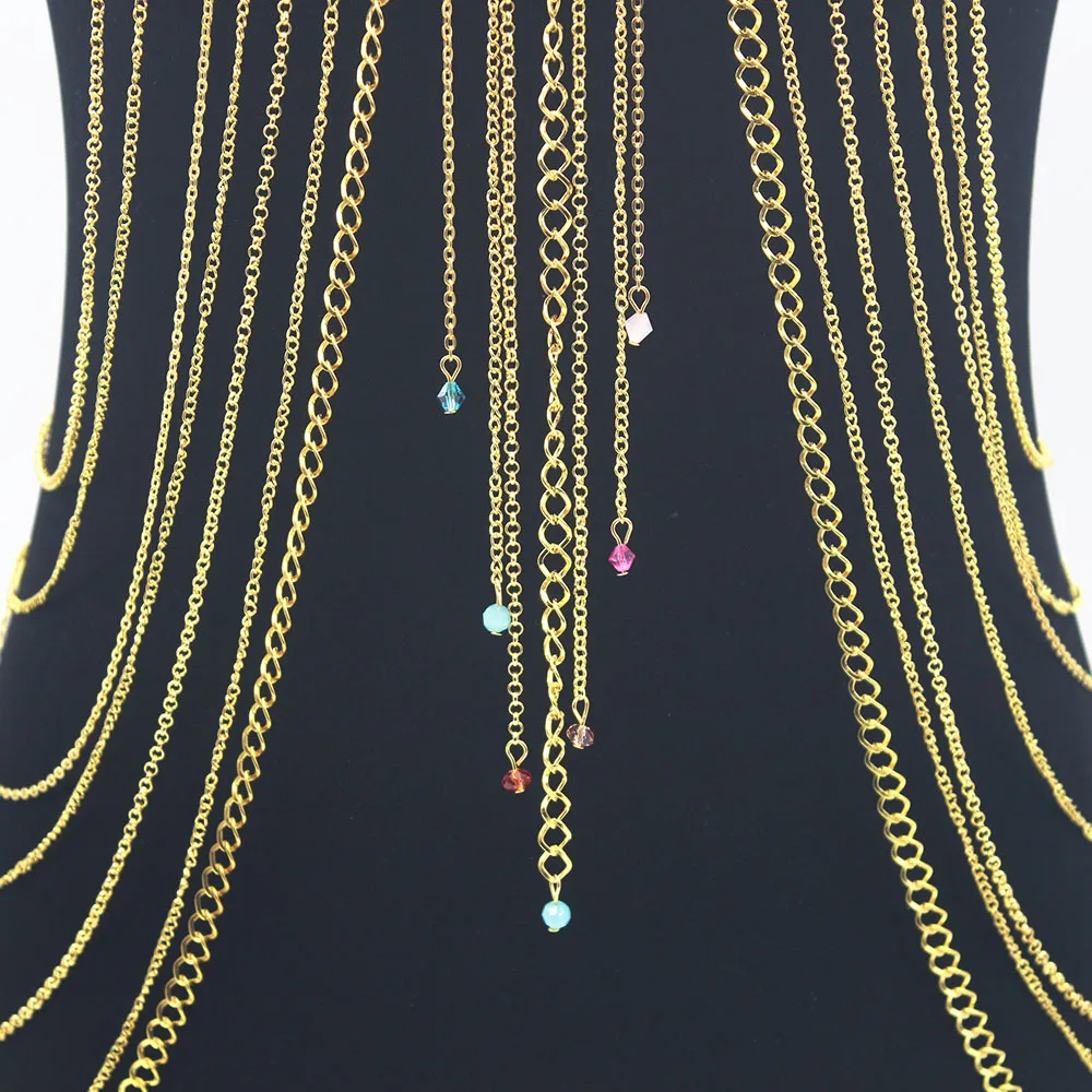 2 Colors Full Metal Crystal Pendant Necklace Body Chain Shoulder Gold JEWELRY Bikini Harness Dress BY123 | Украшения и аксессуары