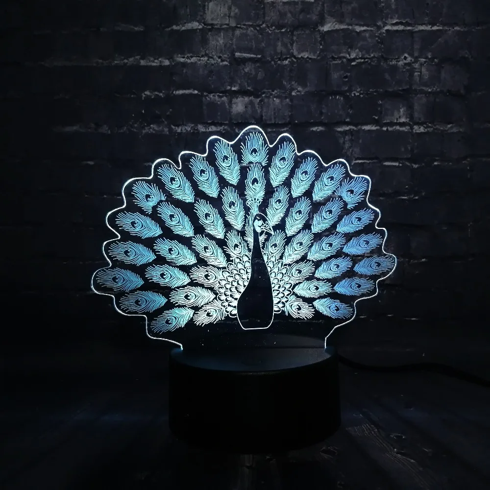 3D Павлин светодиодный ночное освещение в доме украшение животное RGB лампа спальня светильник для сна 7 цветов Изменение Мальчик Дети Рождественский подарок игрушки