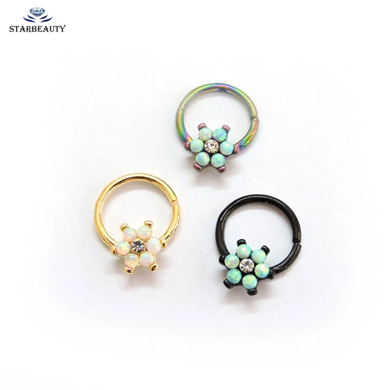 Опаловый цветок камень спираль пирсинг для хрящевой части уха хирургические
