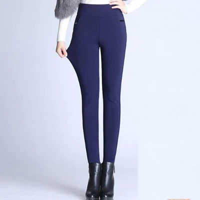 style2 blue novelvet Зимние женские офисные плотные теплые флисовые узкие брюки с высокой талией, Стрейчевые черные белые брюки, большие размеры 5XL 6XL, леггинсы - Цвет: style2 blue novelvet