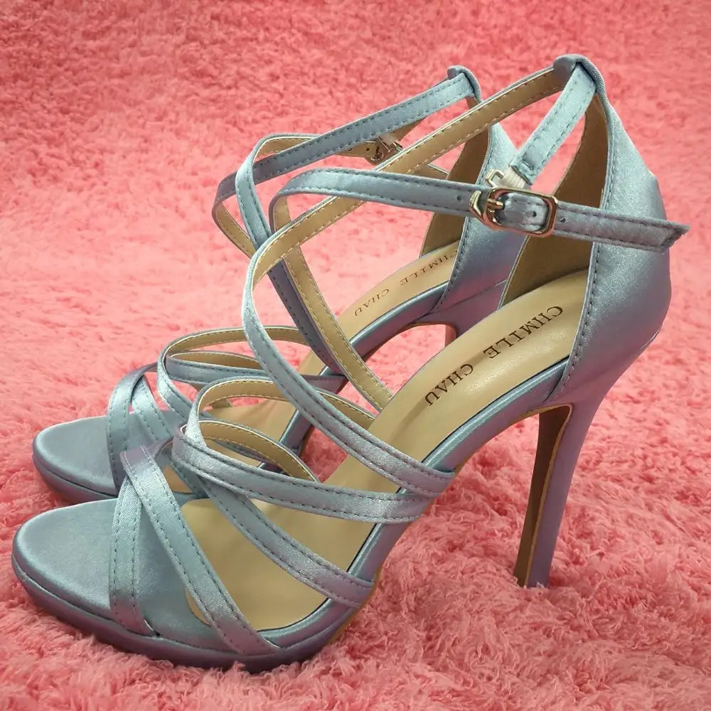 

Women Stiletto Thin High Heel Sandals Sexy Ankle Strap Open Toe Sky Blue Satin Fashion Party Bridals Ball Lady Shoe 0640A-4