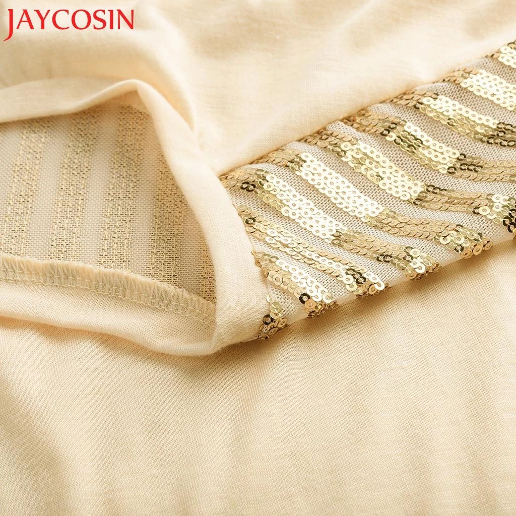 Футболка JAYCOSIN женская с блестками длинным рукавом o образным вырезом|Футболки| |