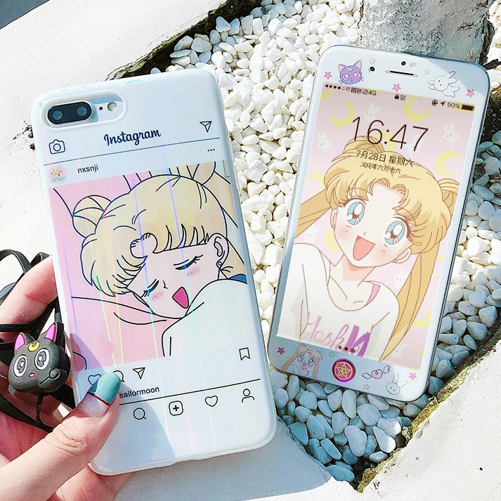 Новый чехол Сейлор Мун для iPhone 7/8 plus мягкий силиконовый с блестками 6 6s и Передняя