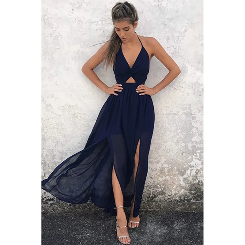 Летние сексуальные платья макси с V-образным вырезом популярные женские длинные