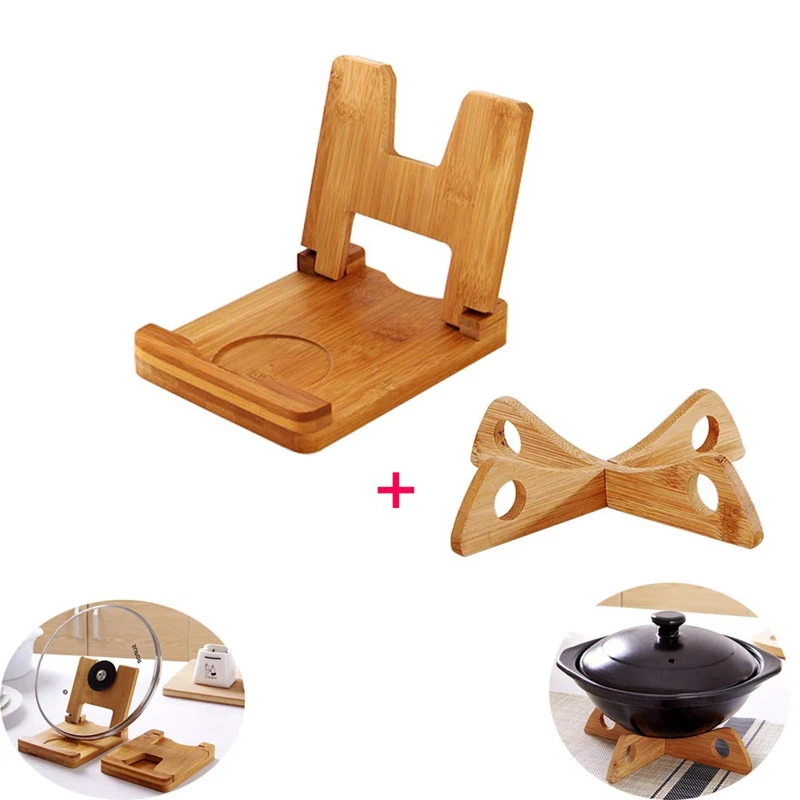 Подставка для горячей крышки и ложки. Складной бамбуковый горшок держатель