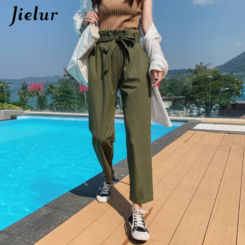 Jielur Harajuku женские брюки карго корейский ШИК Мода тонкий базовый Pantalon Mujer Green