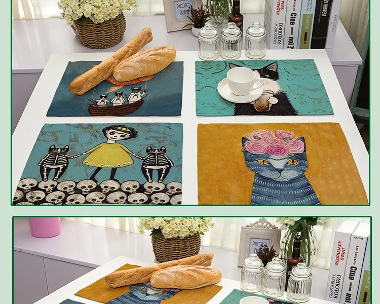 42x32cm placemat for dining table Cute Cat Cartoon Animal Coaster Creative Printed Heat-resistant Kitchen Dining Accessories