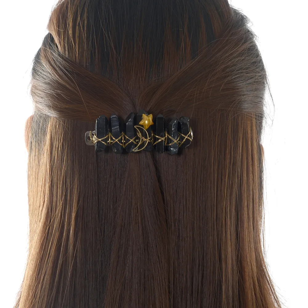 Женская заколка для волос натуральная заколка-пряжка с черным кристаллом из
