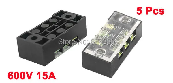 

1 Pack ( 5 Pcs / Lot ) x Screw Terminal Barrier Block Wire Cable Connector Two 2 Dual Row 3 Position 15A 600V w/ Cover