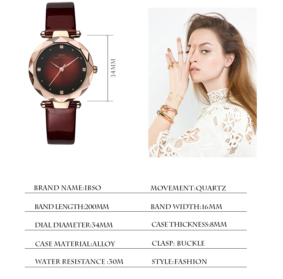 IBSO брендовые роскошные женские наручные часы с кожаным ремешком Montre Femme модные женские кварцевые часы женские часы Relogio Feminino