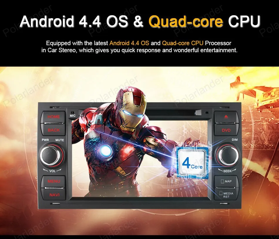 1024*600 Android 4 четырехъядерный автомобильный dvd-плеер для Ford Mondeo Focus Transit C-MAX GPS BT wifi