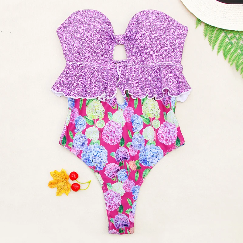 Zrtak сексуальный цельный купальник цветочный бандаж открытая спина бант для