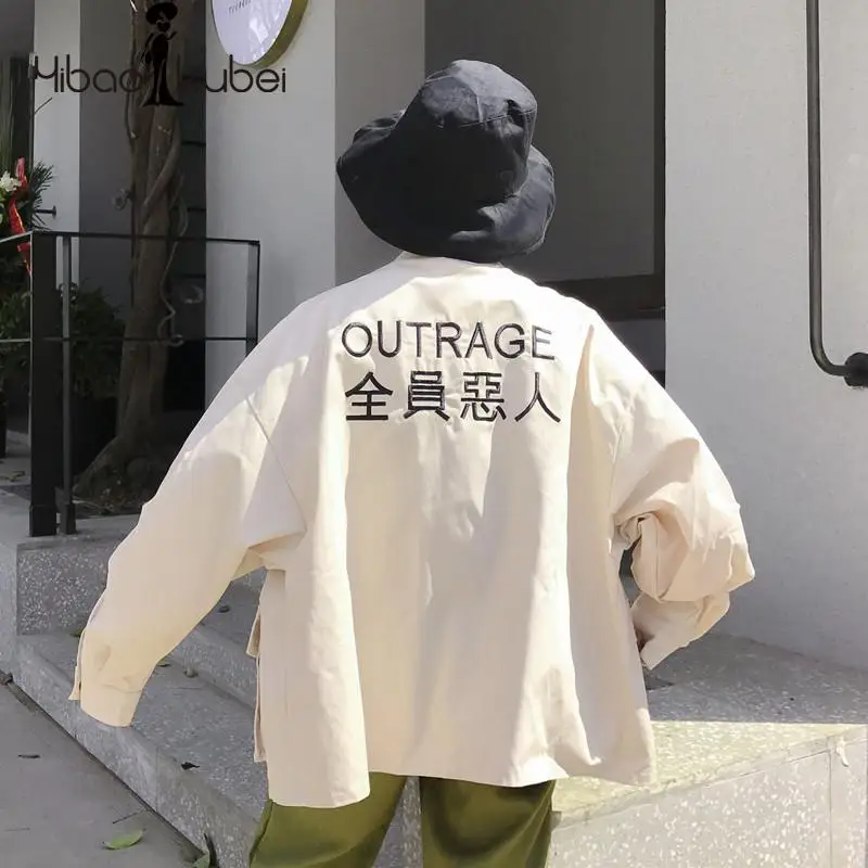 2018 письмо вышитые куртка Корейская свободная Bf Harajuku с длинным рукавом