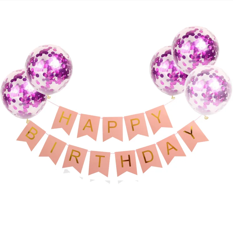 pink R-red confetti 1 Набор/6 pcs с днем рождения баннер с надписью золотыми конфетти шарики, День подарков будущей матери День рождения Декорации мальчик девочки; Дети вечерние свадебные сувениры - Цвет: pink R-red confetti