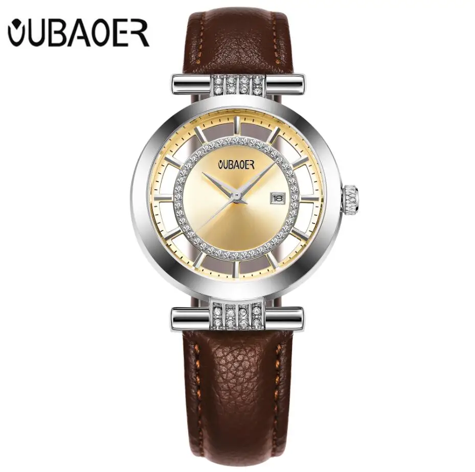Женские часы-браслет OUBAOER роскошный бренд Montre Femme кожаный ремешок кварцевые часы модные женские часы Relogio Feminino - Цвет: Brown
