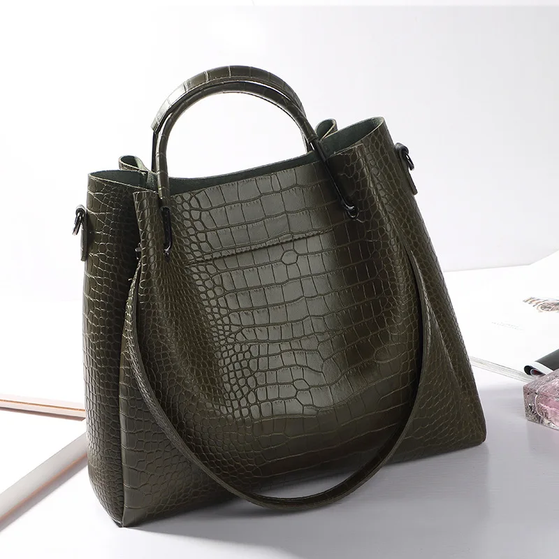 JIULIN New mother bucket single shoulder oblique slant hand female crocodile pattern bag | Багаж и сумки