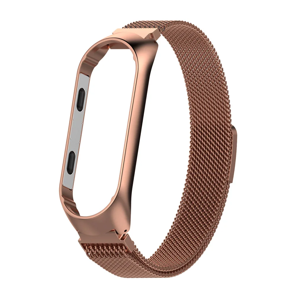 magnet rose gold Браслет для Mi Band 4 ремешок Miband 4/3 Металл Нержавеющая сталь Миланская Магнитная Mi Band 4 3 ремешок на руку аксессуары для ремня - Цвет: magnet rose gold