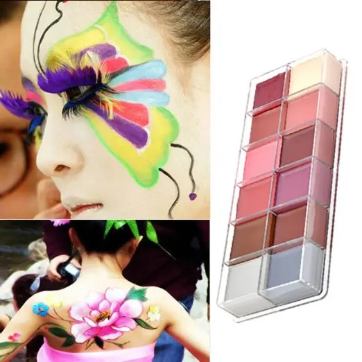 

IMAGIC Halloween Body Paint Professional Face Oil 2pcs 12 Color Body Painting Art Party Make Up + 6pcs/set Paint Brush