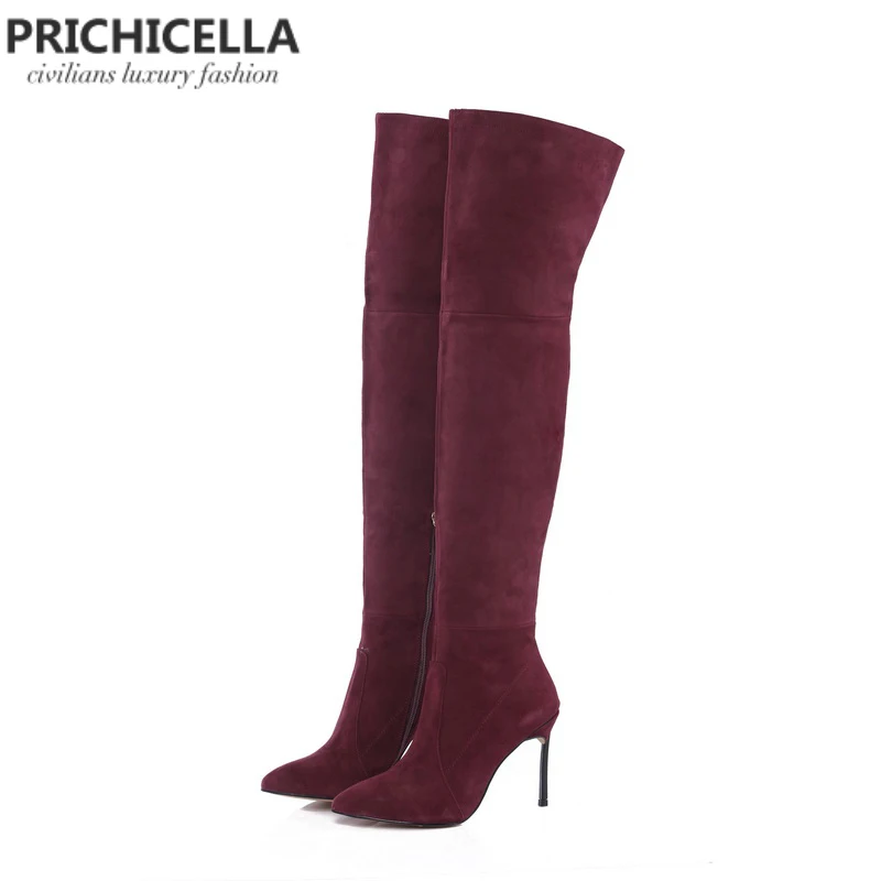 PRICHICELLA 8 см 10 см серый натуральная кожа сапоги выше колена высокие ботинки size34-42
