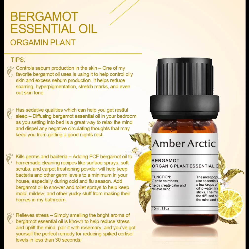 Refreshing Bergamot Essential Oil 10ml Pure Natural Facial Care Clean Skin Balance Water-oil Aromathery Massage | Красота и здоровье