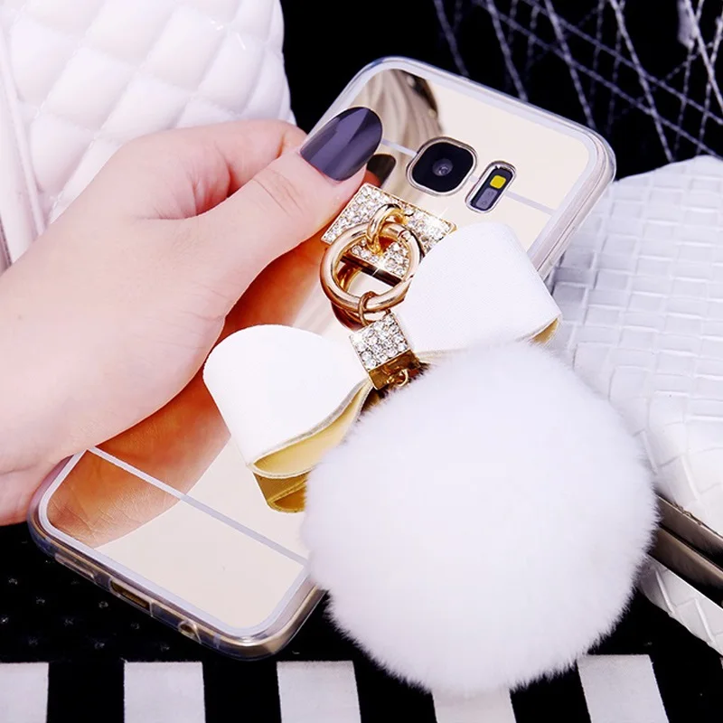 Чехол для Redmi note 3 4 5 6 A X Xiaomi 8 8E 1 2 5S plus MAX меховой кроличий шар бант Блестящий