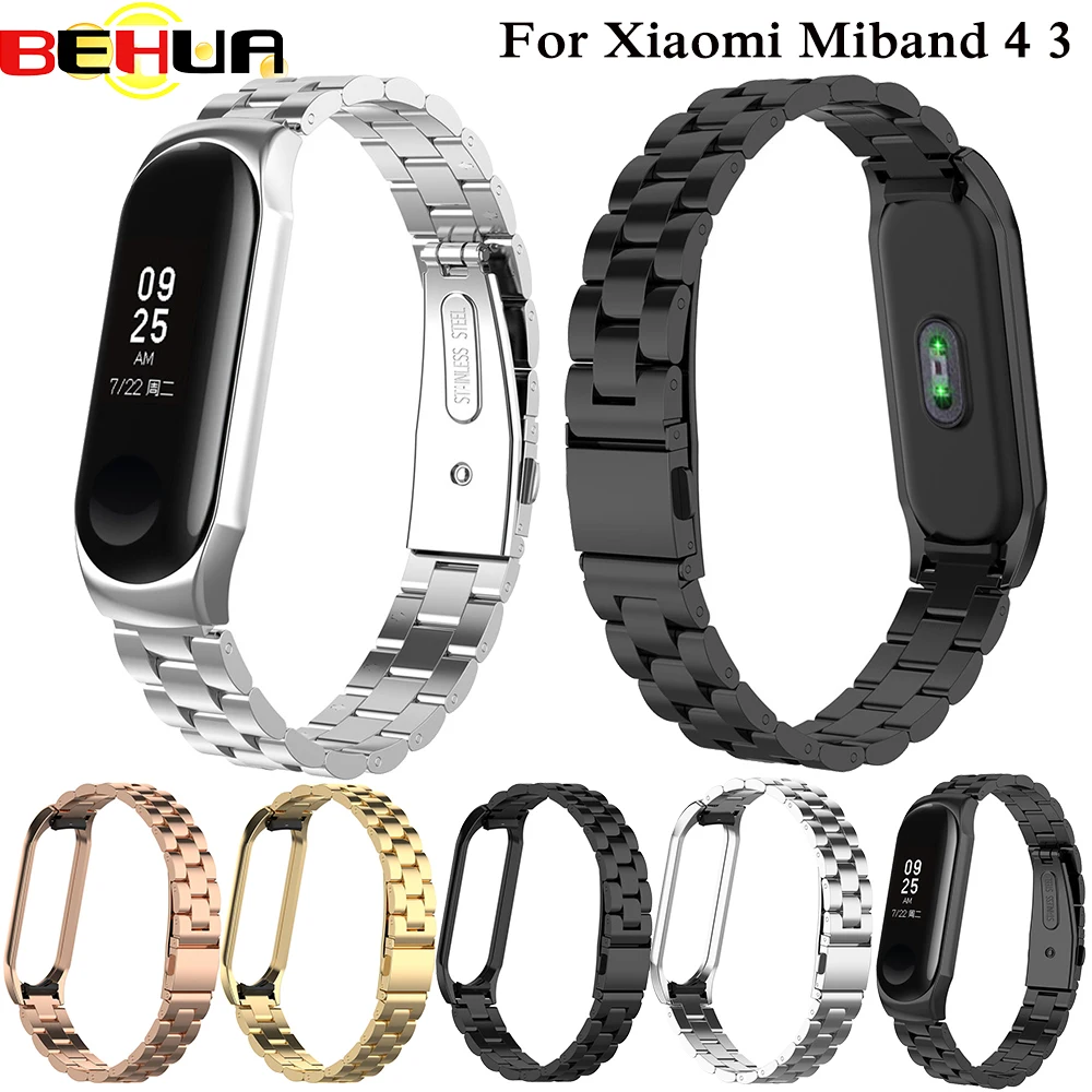 

For Xiaomi Mi Band 4 3 Wristband Strap Heart Rate Monitor Bracelet Miband Band 3 4 Metal Stainless Steel watch Accessories