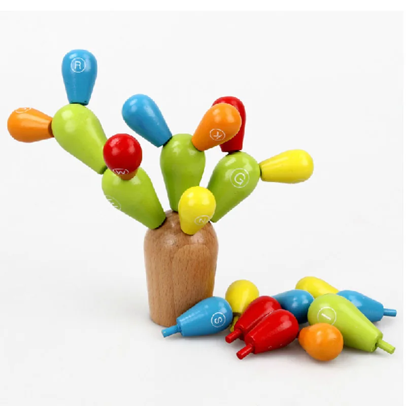 Деревянные строительные блоки кактуса DIY Развивающие игрушки для детей детская