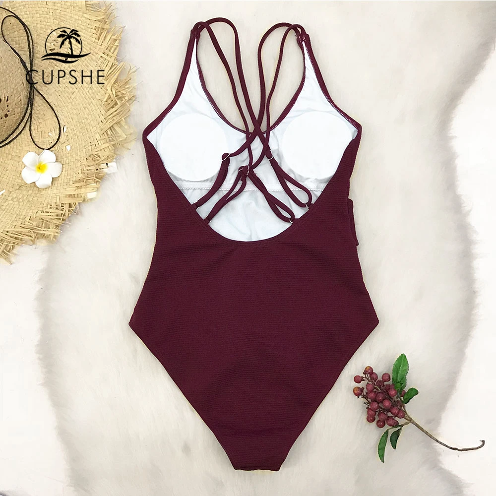 CUPSHE Бургундия бантик цельный купальник женский крест сплошной Монокини