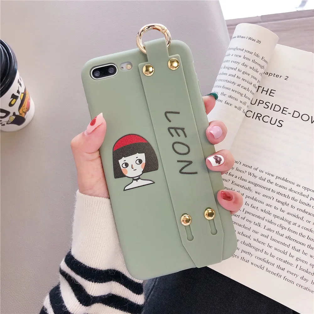 Matcha Pink Color Warm Couples Cover For iPhone 7 7Plus Cozy Convenient Wrist Strap Silicone Phone Cases 8 8Plus Case |