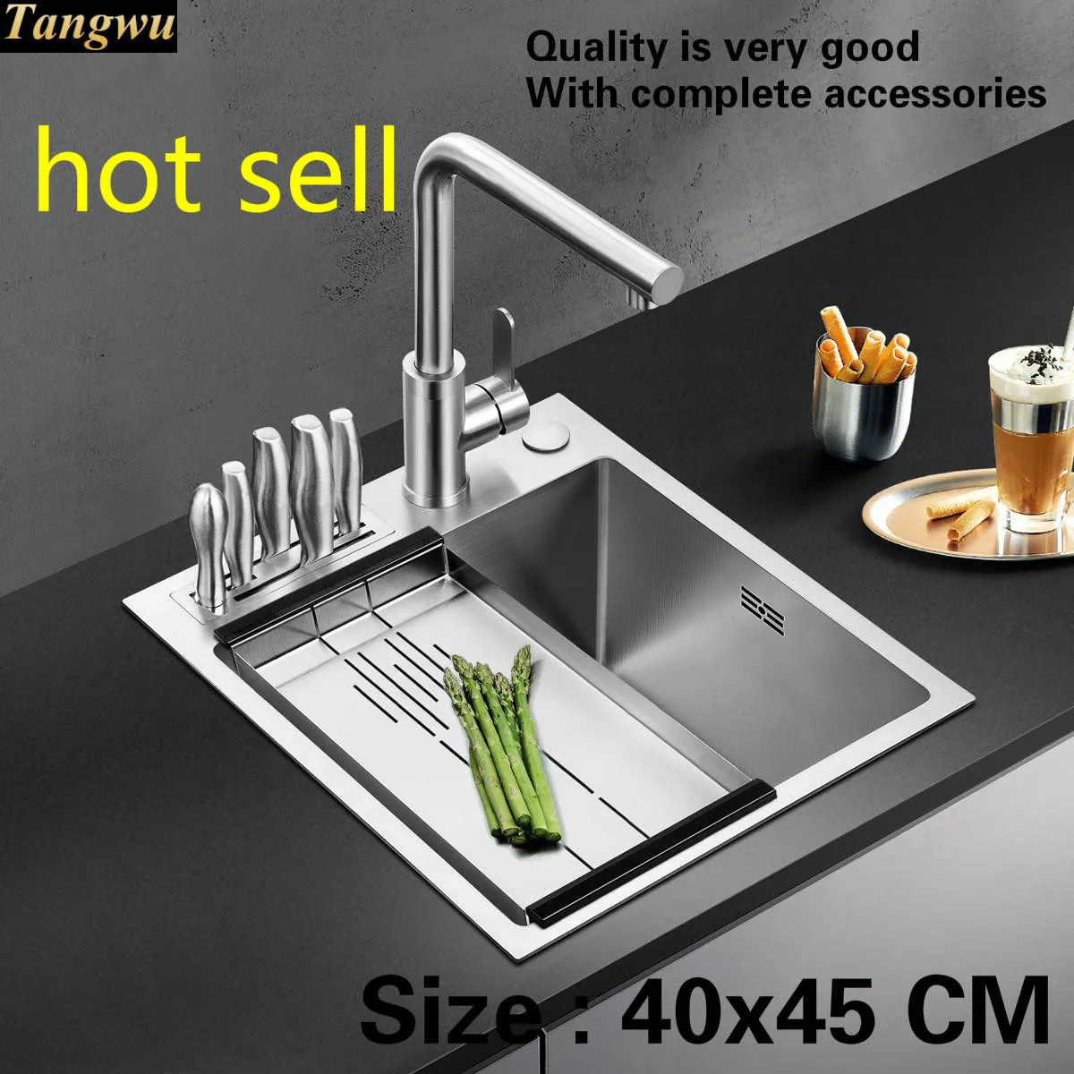 

Free shipping Standard mini household kitchen manual sink single trough small durable 304 stainless steel hot sell 40x45 CM